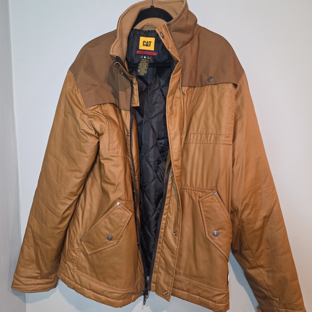 Gorpcore CAT Caterpillar Workwear Canvas Quilted Insulated Jacket Large Brown